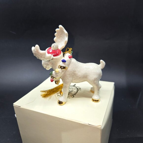2003 Lenox Holiday Moosechief Moose Ornament) wrapped in lights - Picture 3 of 8